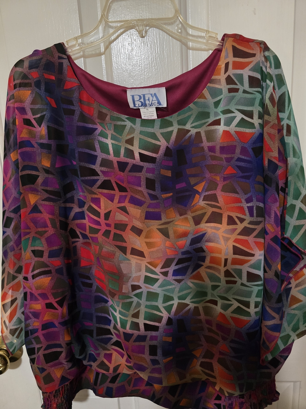 Geometric Sheer Tunic — Purple, Green, Red, Orange, Cream